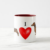 Ich Liebe meine Dackel Rotes Herz Zweifarbige Tasse (Mittel)