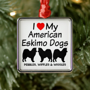 Ich Liebe meine drei amerikanischen Eskimohunde Ornament Aus Metall