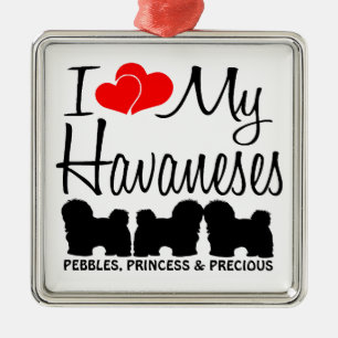 Ich Liebe meine drei Havaneses Silbernes Ornament