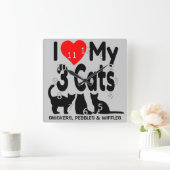 Ich Liebe meine drei Katzen Quadratische Wanduhr (Zuhause)