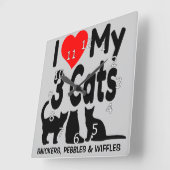 Ich Liebe meine drei Katzen Quadratische Wanduhr (Winkel)