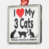 Ich Liebe meine drei Katzen Silbernes Ornament (Links)