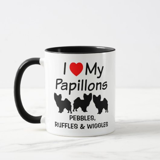 Ich Liebe meine Drei Papillon Hunde Tasse (Links)