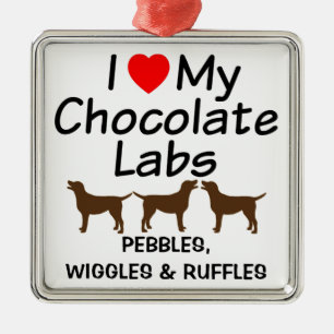 Ich Liebe meine drei Schokolade Labrador Hunde Orn Silbernes Ornament