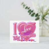 Ich Liebe meine Eltern rosa/lila - Herz Postkarte (Stehend Vorderseite)