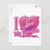Ich Liebe meine Eltern rosa/lila - Herz Postkarte (Vorne/Hinten)