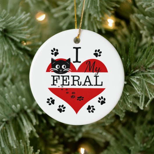 Ich Liebe meine Feral Cat Keramik Ornament (Baum)