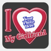 Ich Liebe meine Freundin Foto Red Heart Black Quadratischer Aufkleber (Vorderseite)