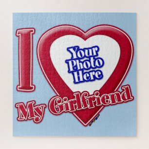 Ich Liebe meine Freundin Foto Red Heart Light Blue Puzzle