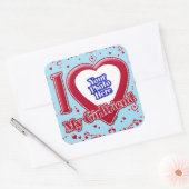 Ich Liebe meine Freundin Foto Red Hearts Blue Hori Quadratischer Aufkleber (Umschlag)