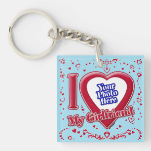 Ich Liebe meine Freundin Foto Red Hearts Blue Hori Schlüsselanhänger