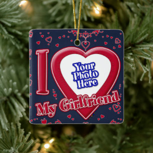 Ich Liebe meine Freundin Foto Red Hearts Navy Keramikornament