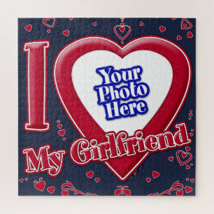 Ich Liebe meine Freundin Foto Red Hearts Navy Puzzle