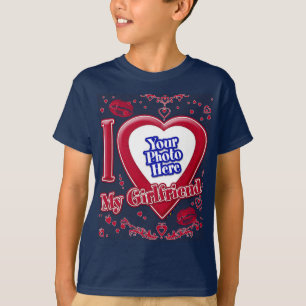 Ich Liebe meine Freundin Foto Red Hearts Navy T-Shirt