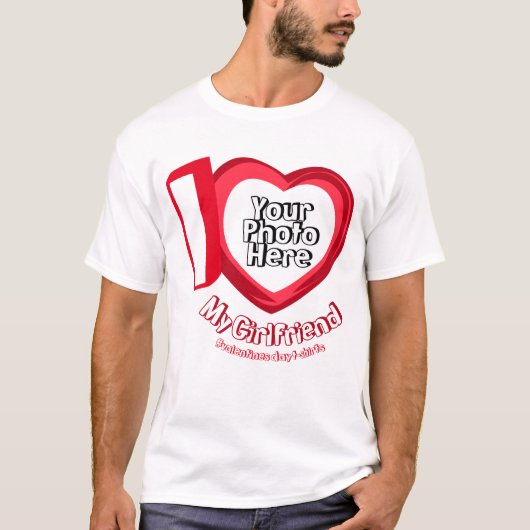Ich Liebe Meine Freundin Herz Foto Valentine Rot T-Shirt (Vorderseite)