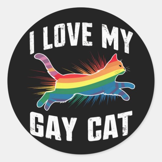 Ich Liebe meine Gay Cat Funny Rainbow Pride Lgbt Runder Aufkleber (Vorderseite)