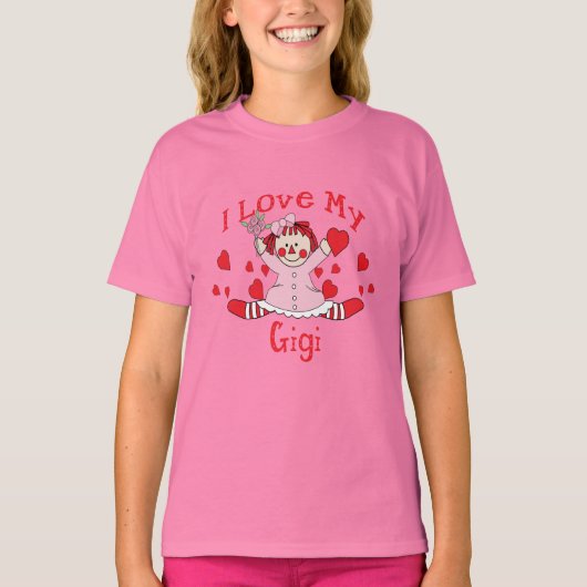 Ich Liebe meine Gigi Rag Puppen & Herzen T-Shirt (Vorderseite)