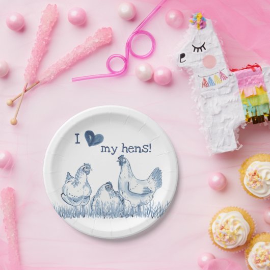 Ich Liebe meine Hühner Blauhühnchen Malerei rustik Pappteller (Party)