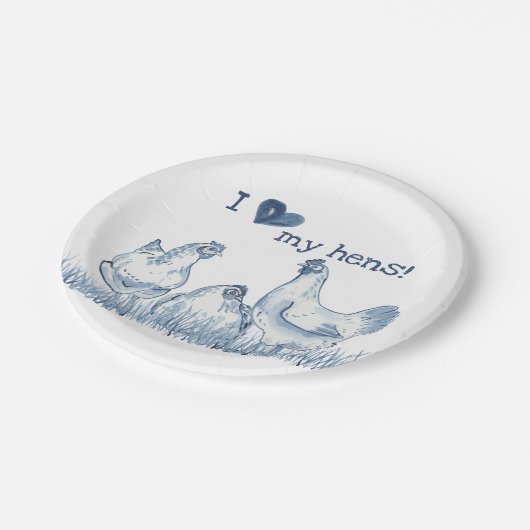 Ich Liebe meine Hühner Blauhühnchen Malerei rustik Pappteller (Schrägansicht)