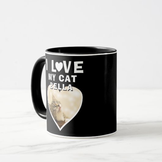 Ich Liebe meine Katze Herz Foto Katze Name Schwarz Tasse (Vorderseite Links)