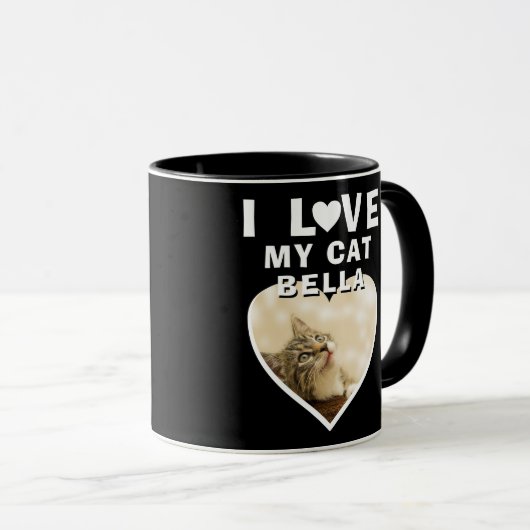 Ich Liebe meine Katze Herz Foto Katze Name Schwarz Tasse (VorderseiteRechts)