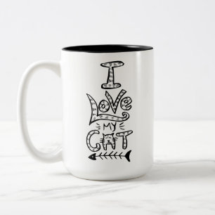 Ich liebe meine Katze Minimalistische Typografie M Zweifarbige Tasse