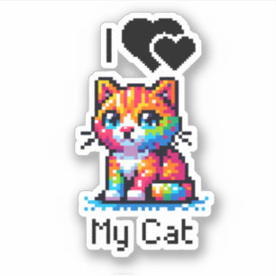 Ich Liebe meine Katze   Pixel Art Aufkleber