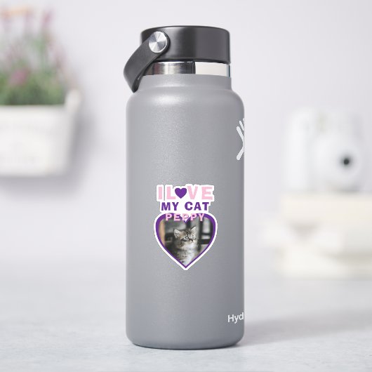 Ich Liebe meine Katze Rosa Herzklopfen Foto Name Aufkleber (HydroFlask)