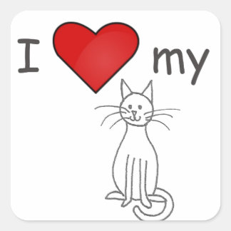 Ich Liebe meine Katze weiß Quadratischer Aufkleber