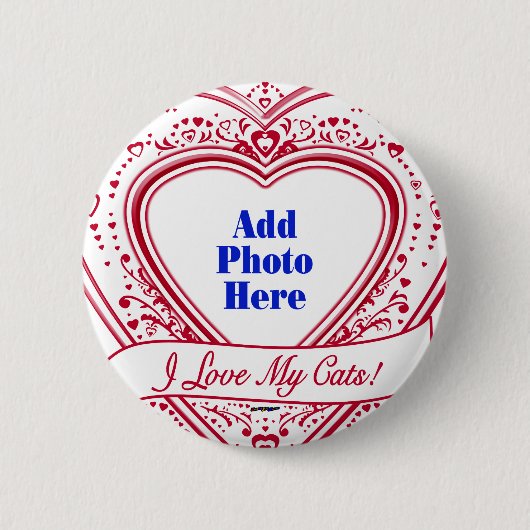Ich Liebe meine Katzen! Foto Red Hearts Button (Vorderseite)