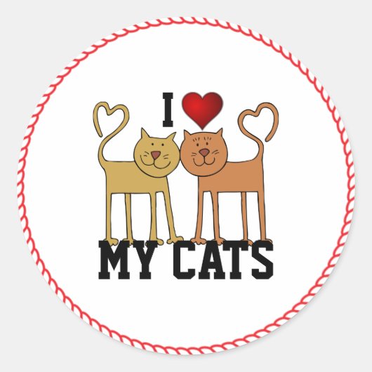 Ich Liebe meine Katzen, populäres Design, Classic Runder Aufkleber (Vorderseite)