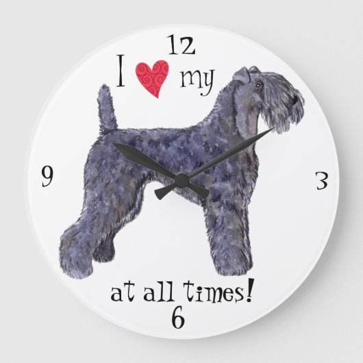 Ich Liebe meine Kerry Blue Terrier Große Wanduhr (Vorderseite)