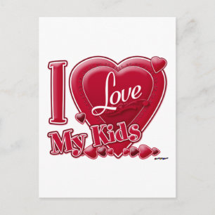Ich Liebe meine Kinder rot - Herz Postkarte