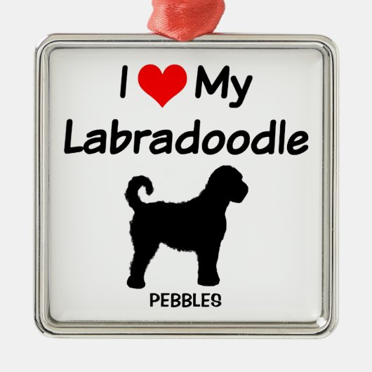 Ich Liebe meine Labradoodle Hund Silhouette Ornament Aus Metall (Vorne)