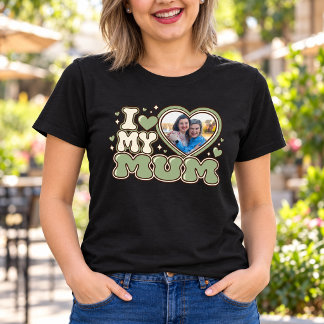 Ich liebe meine Mama personalisiertes Herz-Foto-T- T-Shirt