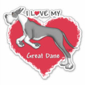 Ich Liebe meine Mantle Great Dane Aufkleber (Vorderseite)