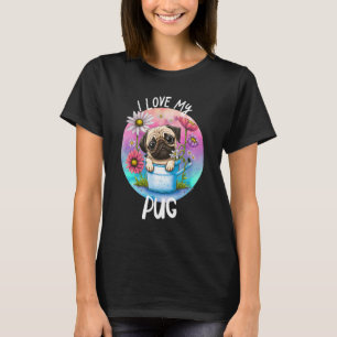 Ich Liebe Meine Mops-Hundemutter Blumen Welpen Flo T-Shirt