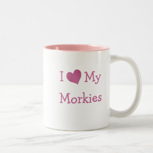Ich Liebe meine Morkies Zweifarbige Tasse