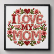 Ich liebe meine Mutter Florales Herz gerahmter Wan