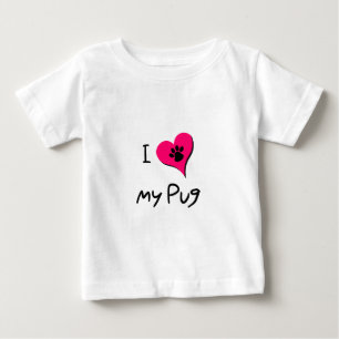 Ich Liebe meine schwarze Mops-Paw Druck auf rosa H Baby T-shirt