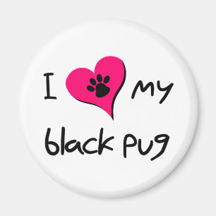 Ich Liebe meine schwarze Mops-Paw Druck auf rosa H Magnet