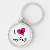 Ich Liebe meine schwarze Mops-Paw Druck auf rosa H Schlüsselanhänger (Vorne)