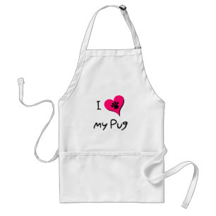 Ich Liebe meine schwarze Mops-Paw Druck auf rosa H Schürze