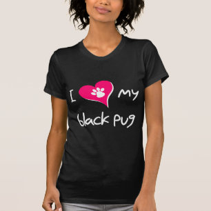 Ich Liebe meine schwarze Mops-Paw Druck auf rosa H T-Shirt