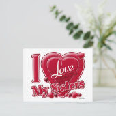 Ich Liebe meine Schwestern rot - Herz Postkarte (Stehend Vorderseite)