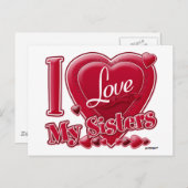 Ich Liebe meine Schwestern rot - Herz Postkarte (Vorne/Hinten)