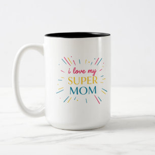Ich liebe meine Super-Mama - Farbige Typografie-Ka Zweifarbige Tasse