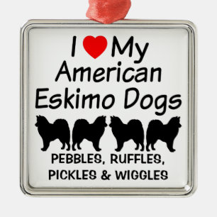 Ich Liebe meine vier amerikanischen Eskimohunde Silbernes Ornament