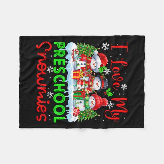 Ich Liebe meine Vorschule Snowmies Weihnachtslehre Fleecedecke (Vorderseite (Horizontal))