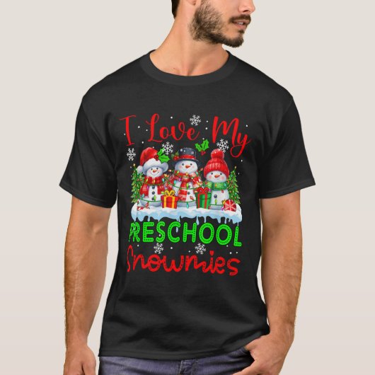 Ich Liebe meine Vorschule Snowmies Weihnachtslehre T-Shirt (Vorderseite)